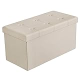 SONGMICS Sitzhocker Sitzbank mit Stauraum faltbar 2-Sitzer belastbar bis 300 kg Kunstleder beige 76 x 38 x 38 cm LSF40M