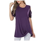 Sexy 3/4 Arm Tshirt Elegant Bluse V Ausschnitt Basic Shirt Corset Tops Damen Oversize Kurzarm O Ausschnitt für Damen mit Nähten am Saum schulterfrei kurzärmlig lockere T Shirt Oberteile PP,XL