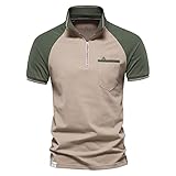 SSBZYES Herren-T-Shirt Kurzarm Polos für Herren Kurzärmeliges T-Shirt aus Baumwolle Zweifarbige Naht Reißverschluss Knopfleiste Kurzarm-Poloshirts Herren-Hemdob