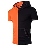 Z&Y Glaa Herren Pullover Kurzarm Hoodie Curved Hem Hoodie T-Shirts Zweifarbige Herren Kurzarm Hoodie Pullover Hoodie Sweatshirts mit Kangaroo Pockets Solid Color Hoody Kurzarm-Hoodie für H