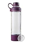 BlenderBottle Mantra Glas Trinkflasche, mit Trinköffnung aus Glas und BlenderBall, geeignet als Yogaflasche, Wasserflasche und Protein Shaker, BPA frei, skaliert bis 530 ml, 600 ml, lila / purp