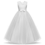 TTYAOVO Mädchen Festzug Ballkleider Kinder Bowknot Brautkleid (Größe130) 6-7 Jahre 331 Weiß