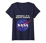 Damen NASA Logo Actually It Is Rocket Science T-Shirt mit V