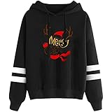 Xmiral Damen Weihnachten Sweatshirt Herbst Langarm Hoodie Jumper Baumwollmischung Pullover Tops Bluse(04 Schwarz,S)