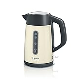 Bosch DesignLine TWK4P437GB Wasserkocher, kabellos, Edelstahl, 1,7 l, 3000 W, cremefarb