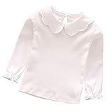 iixpin Baby Mädchen Shirt Langarm Weiß T-Shirt Baumwolle Bluse Langarmshirt Puppenkragen Einfarbig Kinder Kleinkind Unterhemd Oberteil Freizeit Casual Weiß 86-92/18-24 M