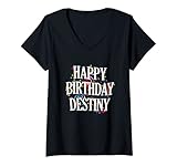 Damen Happy Birthday Destiny Mädchen Vorname Buntes Geburtstag T-Shirt mit V