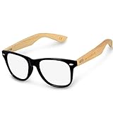 Navaris Retro Brille ohne Sehstärke - Damen Herren 50er Nerd Brille - Anti Blaulicht Computer Nerdbrille ohne Stärke mit Bambus Bügeln div. Farb