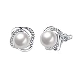 Dorical Ohrringe für Damen Mädchen 1 Paare Kleine Perle Ohrstecker Set Basic 925 Sterling Silber Zirkonia mit Etui, Party Hochzeit Elegant Schmuck Schick Hängeohrringe(Weiß)