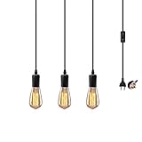 Pendelleuchte Kit mit Schalter 3-flammig Vintage Lampenkabel E27 Lampenfassung Plug in DIY Hängeleuchte Schwarz Lampenaufhängung für DIY Haus Schlafzimmer Restaurant Cafe Bar Landhausstil Dek