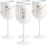 4 Stück Moët &Chandon Ice Imperial Sektgläser Set Kunststoff，0.45L Moet Rose Gläser Plastic,Wine Party Sektglas Flöte, Weiß