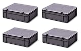 4er-Set Aufbewahrungsboxen Stapelboxen mit Deckel grau/transparent, 40 x 30 x 13 cm, extra stabil, Industriequalität aus DE