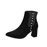 Huaya Damen Chelsea Boots Stiefeletten Retro Lederstiefel Einfarbig Dicker Absatz Kurze Stiefel Spitzstiefeletten Socken Stiefel Niedriger Absatz Damen S