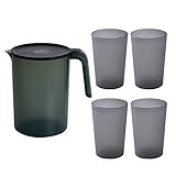 OMIDM Wasserkaraffe Wasserkrug Kaltwasserkessel aus Kunststoff mit Tassen transparentem Wasserkrug-Set Große Kapazitätskanne for hausgemachte Saft-Eistee-Tee Eistee Krug (Color : Black)