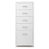 Festnight Metallschrank | Büroschrank | Wohnzimmerschrank | Schlafzimmerschrank mit 5 Schubladen und 4 Rollen 28 × 41 × 69 cm weiß