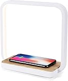 WILIT A13 Nachttischlampe Ladefunktion, 10W Qi-Zertifiziert Kabelloses Ladegerät, 12W Holz Tischlampe Touch Dimmbar mit 60 LEDs, Wireless Charger für iPhone 12/11/XR/X/8, Samsung Galaxy S10/S9+/S8+