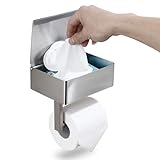 Toilettenpapierhalter mit spülbarem Feuchttücherspender, Regal und Aufbewahrung für Badezimmer - Halten Sie Ihre Tücher versteckt aus dem Sichtfeld - Edelstahl Wandhalterung - klein, Nickel gebü