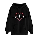 Wave166 Kapuzenpullover Damen Muster Gedruckt T-Shirt Einfarbig Hoodies Langarm Rundhals Kapuze Sweatshirts Locker Komfort Lässige Sportshirts Herbst Jacke Für F