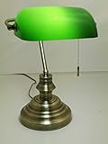 Tischleuchte Bankerslamp mit Zugschalter E27 (Höhe ca 37,5cm) Banker-Lampe Schreibtischleuchte antik messing Schirm grün Arbeits-Nachttisch-Tischlampe-Leuchte antik retro Nostalg