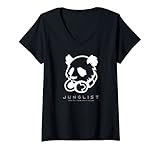 Damen Junglist DnB Trommel und Bass Panda Rave Dschungel DJ T-Shirt mit V