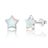 Opal Sterne Ohrringe,TIZU Sterne Ohrringe Silber 925 Opal Klein Ohrstecker für Damen Mädchen Geburtstagsgeschenk