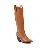 QZMX Damen Kniehohe Stiefel Cowboystiefel Spitzschuh PU-Leder Western Cowgirl Cowboystiefel Größe EU 35-42,EU 42 Brow