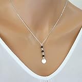 Yienate Modische Halskette mit Quasten aus Vulkanstein im Vintage-Stil, Paillettenanhänger, Schmuck, Accessoires für Frauen und Mädchen (Silber)