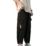 Herren Overalls Hosen Sommer Retro Temperament Kordelzug Elastische Taille Multi-Pocket Freizeithosen Trend Freizeithosen M