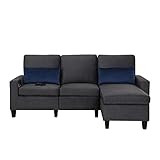 SURFLINE Stoffsofa L-förmiges Sofa Eckgruppe Couch Home Recliner Chaiselongue mit USB-Anschluss/Fußschemel/Aufbewahrungstasche für Wohnzimmer // Schlafzimmer/W