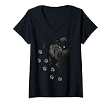 Damen Katzenmotiv Print Tier Motiv Aufdruck Katzen Tiermotiv Katze T-Shirt mit V