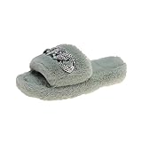 Damen Kunstpelz Slipper Offene Zehe Hausschuhe Plüsch Fell Latschen Gemütliche Flauschige Pantoffeln Open Toe Flache Frauen Bequeme Memory Foam Schlappen Slides Rutschfeste Indoor/O