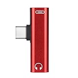 fasloyu USB-C-auf-3,5-mm-Kopfhörer- und Ladeadapter, 2 in 1 Typ-C-auf-Hi-Res-3,5-mm-Audio mit PD-Schnellladung für iPad Mini, Pixel 2/3, Note10/9, Galaxy S21/S20/S20+ (Rot)
