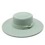 ileibmaoz Fedora Trilby Filzhut Hut British Elegant Ring-Shaped Concave Flat Top 8.5Cm Top Hat for Men and Women Fashion Flat Top Top Hat-Mint Green_M (56-58Cm)