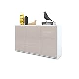Vladon Kommode Sideboard Ben V3, Korpus in Weiß matt/Fronten in Sandgrau Hochg
