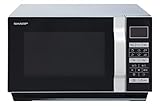 Sharp R660S 2-in-1 Mikrowelle mit Grill / 800 W / 20 L Garraumvolumen / 5 Leistungsstufen / 8 AutoCook-Automatikprogramme mit Popcorn-Programm/FlatTabel (kein Drehteller) / Schwarz/Silb