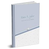 mintkind® Babyalbum'Mein 1. Jahr' blau ein Babybuch zum Selbstgestalten I Geschenke zur Geburt I Hardcover Babybuch für Jung