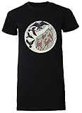 Hirsch Und Krähe Winter Wald Damen T-Shirt Kleid Lang Schwarz Rundhals Leichtes Lässiges Kurzarm Women's Black Crew Neck Casual Short Sleeves L