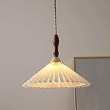 OVERSD Nordic Retro Messing Pendelleuchte, 1-flammig Klassischer Stoffschirm Schwarz Nussbaum Hängende Deckenlampe, Längenverstellbar, Für Wohnzimmer, Schlafzimmer, Kü