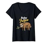 Damen Sloth Schwangerschaft Geschenk schwangere Frau Babybauch T-Shirt mit V