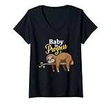 Damen Sloth Schwangerschaft Geschenk schwangere Frau Babybauch T-Shirt mit V