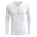 Henley Hemd Herren V-Ausschnitt Knopfleiste Klassisch Einfarbig Herren Freizeithemden Slim Fit Stretch Dünnschliff Frühling Herbst Casual Angeln Herren Longsleeve Shirt B-White S