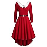 MEITING Weihnachtskleid Damen Weihnachten Party Kleider Midi Cocktailkleid Weihnachtsmann Kostüm Kleid Miss Santa Claus Kostüm Lustiges Cocktailkleid Swing Dress Weihnachtskleider Tunik