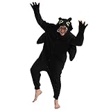 dressfan Tier Drache Kostüm Drache Jumpsuits Drache Pyjamas Cosplay Kostüm Weihnachten Halloween Schlafanzug für Unisex Erwachsene Jugendliche Kinder Schwarz M