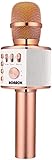 Bluetooth Karaoke Mikrofon Kinder, BONAOK Drahtlose Dynamisches Mikrofon mit Lautsprecher, Familie Party Podcast Auto Bluetooth Mikrofon Kabellos, Kompatibel mit Android/IOS(Rose Gold)