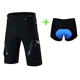 capplue Herren Fahrradhose MTB Hose mit Sitzpolster Mountainbike Hose Outdoor Sport Short 3D Fahrrad Gepolsterte Unterwäsche Radhose Schwarz XXL