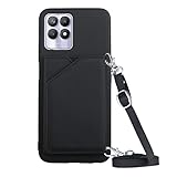 PekaTech Handykette für Realme 8i, PU-Leder Hülle- Handyhülle mit Band zum Umhängen - Klapptasche Handytasche Case mit Handy-Kette, Kartenfach und Portmonee, Schw