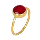 SARAH BOSMAN Ring Damen Gold Red Jade - Damenring Silber Vergoldet Eingefasster Edelstein Rot - 9 mm Durchmesser - Größe 54 - SAB-R02REDJADg-54