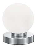 Reality Leuchten Tischleuchte Prinz R5400-07, Metall Nickel matt, Glas weiß, E14 exklusive, 4-fach Touch Dimmer, 15 x 12 x 12
