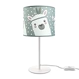 Paco Home Kinderlampe LED Tischlampe Kinderzimmer Lampe Mit Lama-Motiv, Tischleuchte E14, Lampenfuß: Weiß, Lampenschirm: Grau (Ø18 cm)