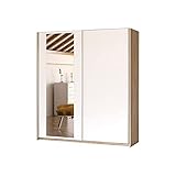 Kleiderschrank Schwebetürenschrank mit Spiegel 2-türig Schrank mit Einlegeböden und Kleiderstange Gaderobe Schiebtüren BxHxT 180x200x55 PAXO Plus Sonoma+Weiß